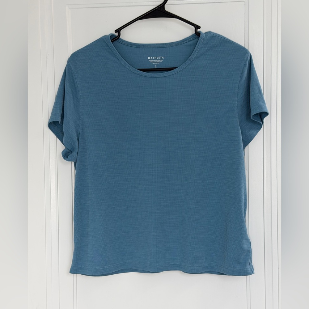 Athleta Ribbed Tencel Modal Tee Blue Short Sleeve Crewneck Top Size Large